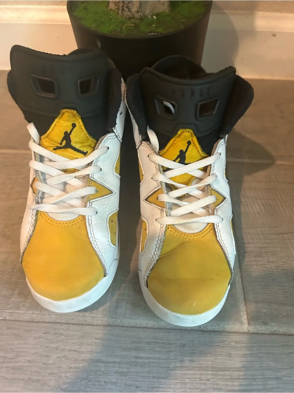 Jordan Kids Yellow, White and Black High-Top Sneakers